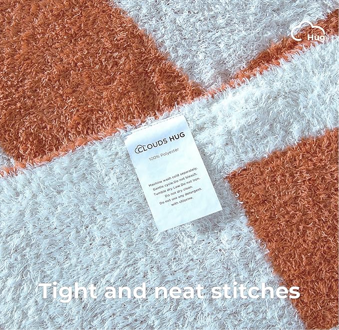 Oversized King Checkered Blanket for Couch - Super Soft Extra Large Fall Throw Blankets for Bed, Fluffy Fuzzy Plush Lightweight Cozy Blanket,120" x 120", Burnt Orange