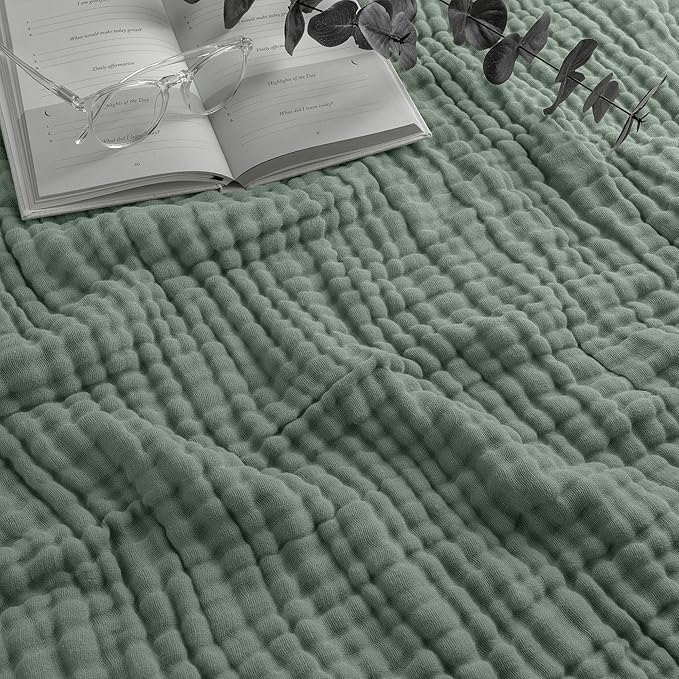 Comfy Cubs Muslin Blanket for Adults King 108" x 90" - 6 Layer Soft, Breathable & Lightweight Muslin Adult Blanket - Machine Washable & Designed in The US Bedding for All Seasons - Fern