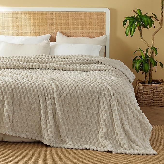 Bedsure Queen Blanket for Bed - Super Soft, Cozy Blankets for Women, Cute Fleece Gifts for Girls, Light Brown, 90x90 Inches