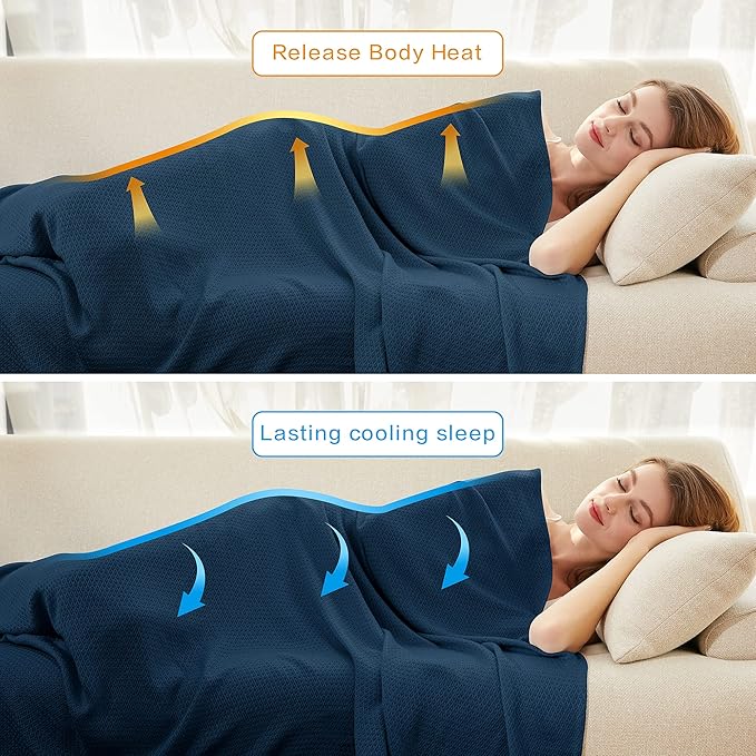 AmyHomie Cooling Blankets, 100% Rayon Derived from Bamboo, Cool Summer Blanket for Hot Sleepers, Soft Comfy Lightweight Blankets for All Seasons(Navy, 79×91 in)