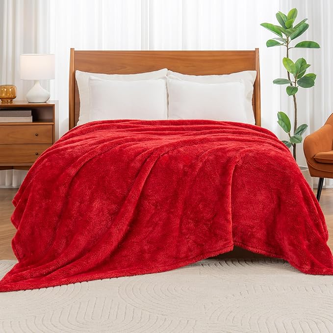 Berkshire Blanket Classic Extra-Fluffy™ Plush Blanket King Size, Soft Fuzzy Fluffy Long Hair Blanket for Couch Sofa Bed, Chili, 90x108 Inches