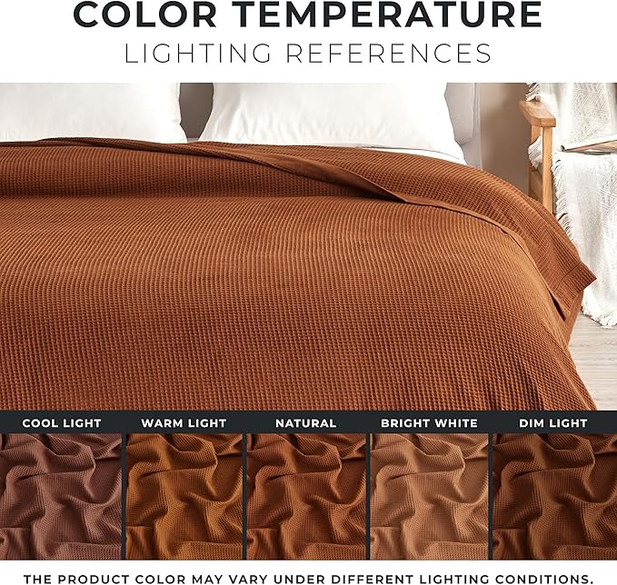 Great Bay Home 100% Cotton Blanket for Twin Size Bed | Lightweight and Breathable Waffle Weave Blankets for Summer & Spring | Versatile, Layering Orange Bed Blanket, Terracotta, 90x66 inches
