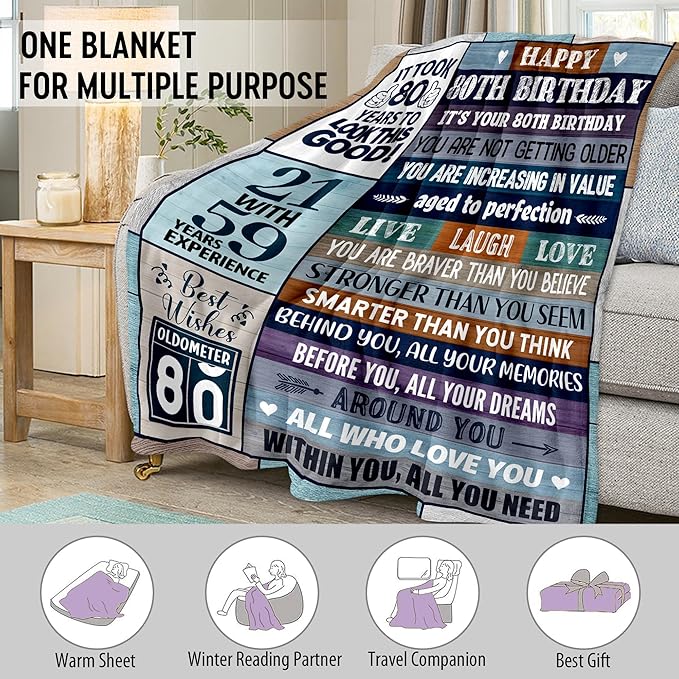 80th Birthday Gifts for Men Women, 80th Birthday Gift Ideas, Milestone 80th Birthday Decorations, Funny 80 Years Old Gift for Husband Wife Him Her Dad Mom, 80th Birthday Gifts Throw Blanket 50" x 60"