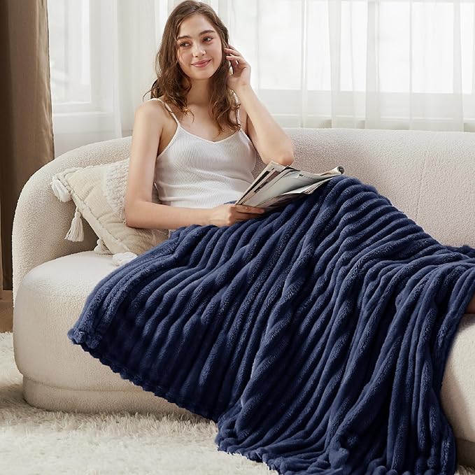 Bedsure Blue Fleece Blanket for Couch - GentleSoft Cozy Soft Blankets for Women, Cute Small Throws for Girls, 50x70 Inches