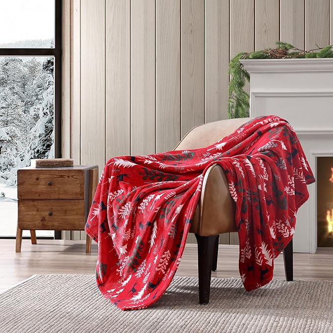 Eddie Bauer - Blanket, Super Soft Reversible Sherpa & Brushed Fleece Bedding, Throw Blankets for Couch, Ideal for Lounging (Deer Woods Red)
