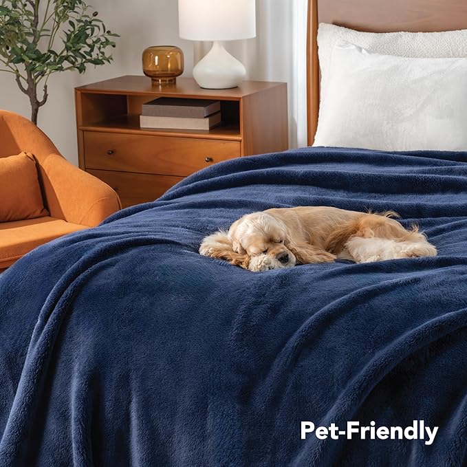 Berkshire Blanket Classic Extra-Fluffy™ Plush Blanket, Twin Size Bed Blanket, Soft Fuzzy Fluffy Long Hair Blanket for Couch Sofa Bed, Atlantis Dark Blue, 60x92 Inches