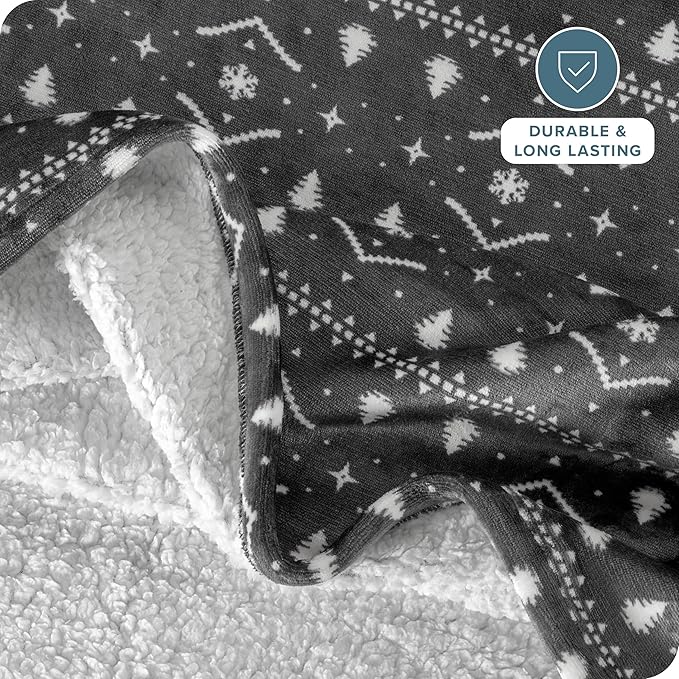 Bare Home Sherpa Fleece Blanket - Twin/Twin Extra Long - Blanket for Bed, Sofa, and Couch - Warm & Lightweight - Fluffy & Soft - Reversible (Twin/Twin XL, Winter Alpine)
