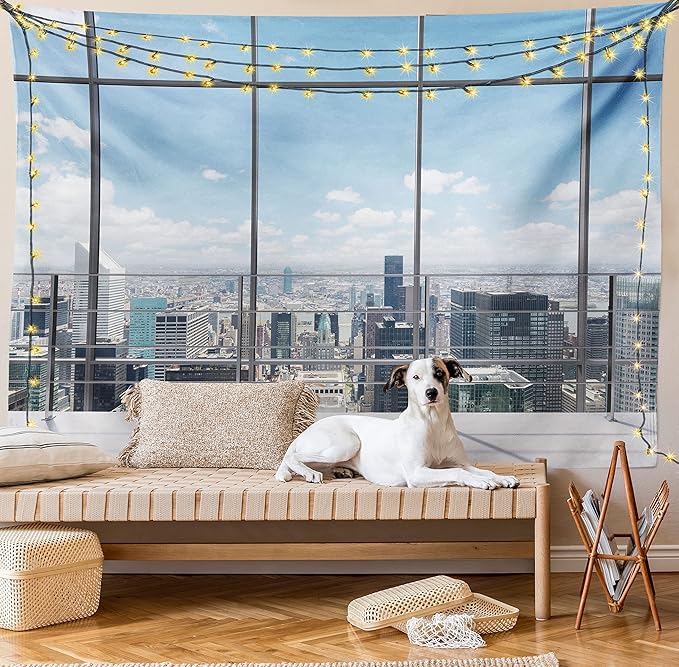 Ambesonne Urban Tapestry, Modern Office Work Place View to City Architecture Contemporary Plan, Fabric Wall Hanging Decor for Bedroom Living Room Dorm, 30" X 45", White