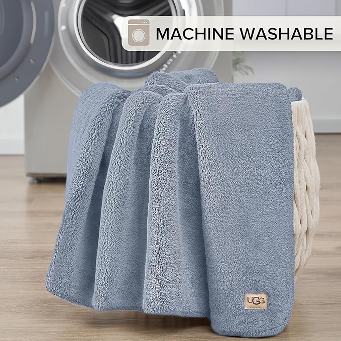 UGG Whitecap Plush Throw Blanket Fleece Lightweight Soft Cozy Throw for Couch or Bed Luxury Home Decor for Living Room Machine Washable Hypoallergenic Flannel Blankets, 50-inch x 70-inch, Denim Blue