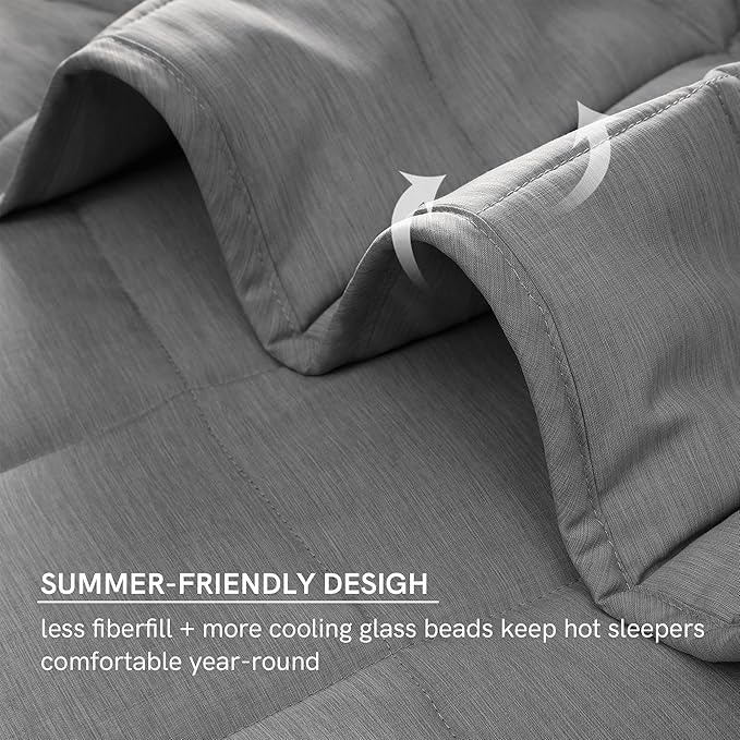YnM Exclusive Cooling Weighted Blanket — Smallest Compartments Cooling Nylon/PE with Premium Glass Beads (Grey Quill, 88"x104" 30lbs) Suit for Two Persons of 140~240lbs, Use on Queen or King Bed