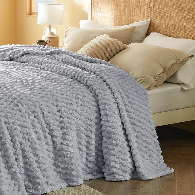 Bedsure Queen Blanket for Bed - Super Soft, Cozy Blankets for Women, Cute Fleece Gifts for Girls, Cloudy Gray, 90x90 Inches