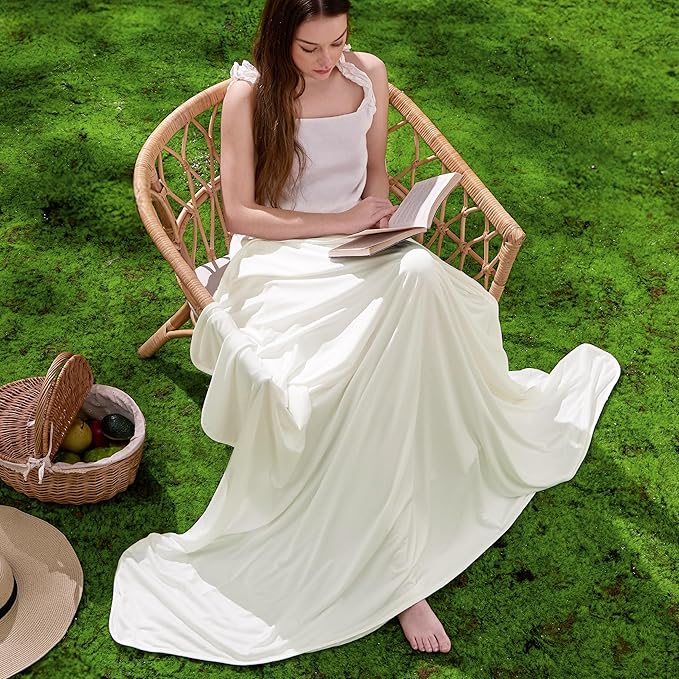 Bedsure Off White Cooling Blanket for Hot Sleepers - Summer Cold Throw Blanket for Bed, Arc-Chill Lightweight Summer Bedding, Cool Thin Ice Cold Cooled Throws with Rayon Derived from Bamboo, 50x70