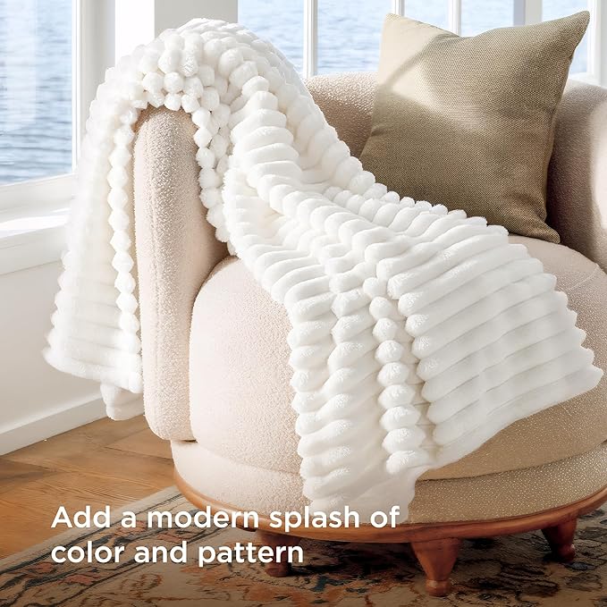 Bedsure White Throw Blanket for Couch - GentleSoft Cozy Soft Blankets for Women, Cute Small Fleece Throws for Girls, House Bedroom Decor Aesthetic Gift for Women, Off White, 50x70 Inches