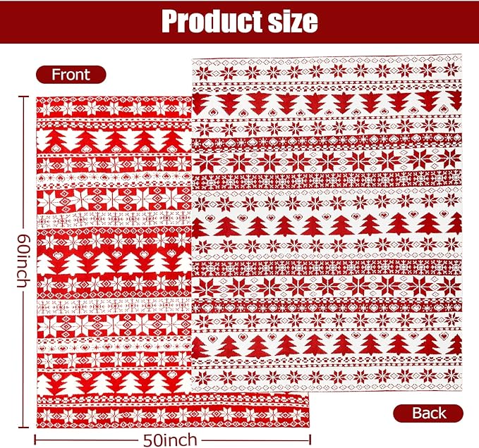 Red Christmas Throw Blanket for Couch, Fluffy Fleece Cozy Soft Blanket, Xmas Fuzzy Thick Throw Blanket for Bed Sofa and Gift (50" X 60", Red Reindeer)