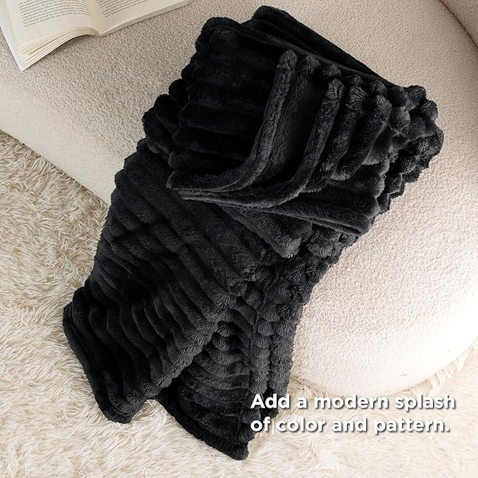 Bedsure Black Fleece Blanket for Couch - GentleSoft Cozy Soft Blankets for Women, Cute Small Throws for Girls, 50x70 Inches