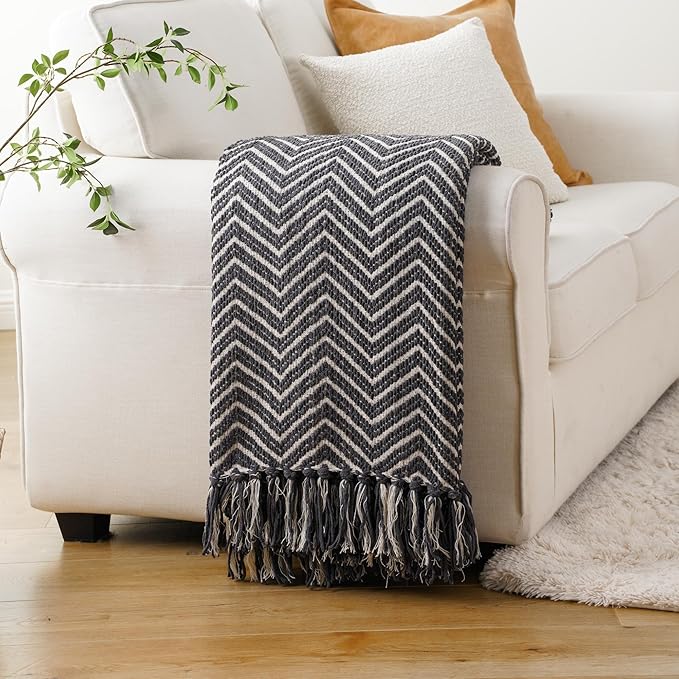 BATTILO HOME Grey Throw Blanket for Couch, Decorative Knit Grey Blanket for Bed, Super Soft Warm Grey Throws for Room Farmhouse Accent Decor, 50"x60"