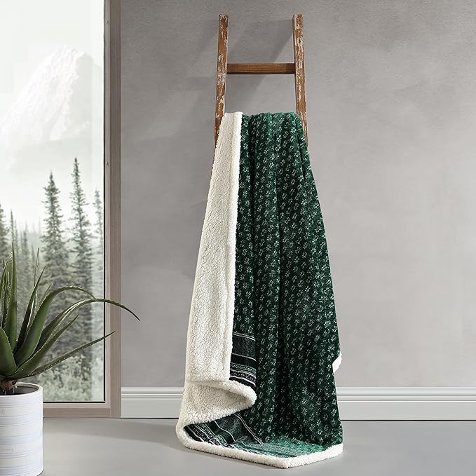 Eddie Bauer- Throw Blanket, Reversible Sherpa Fleece Bedding, Home Decor for All Seasons (Fair Isle Green, Throw)