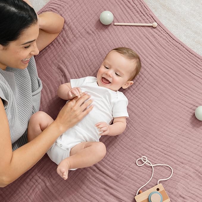 Comfy Cubs Muslin Baby Blanket - Soft, Lightweight, 6-Layer Cotton Swaddle Blankets for Newborns, Infants & Toddlers - 40" x 40" Large, Breathable & Versatile for Sleeping & Tummy Time - Mauve