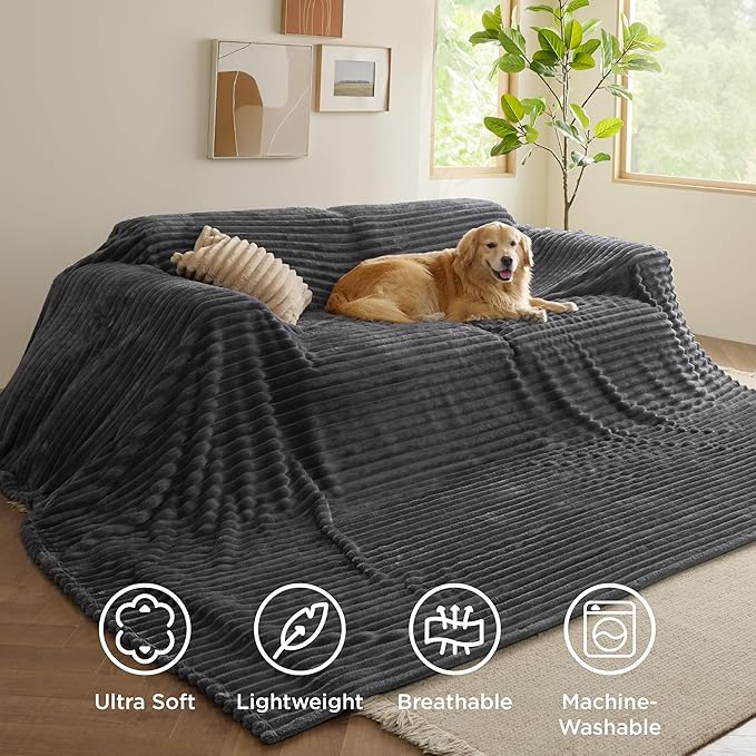 Bedsure GentleSoft Large Fleece Blanket for Bed - Cozy Soft Throw Blankets for Women, Cute Large Throws for Girls, Grey, 120x120 Inches