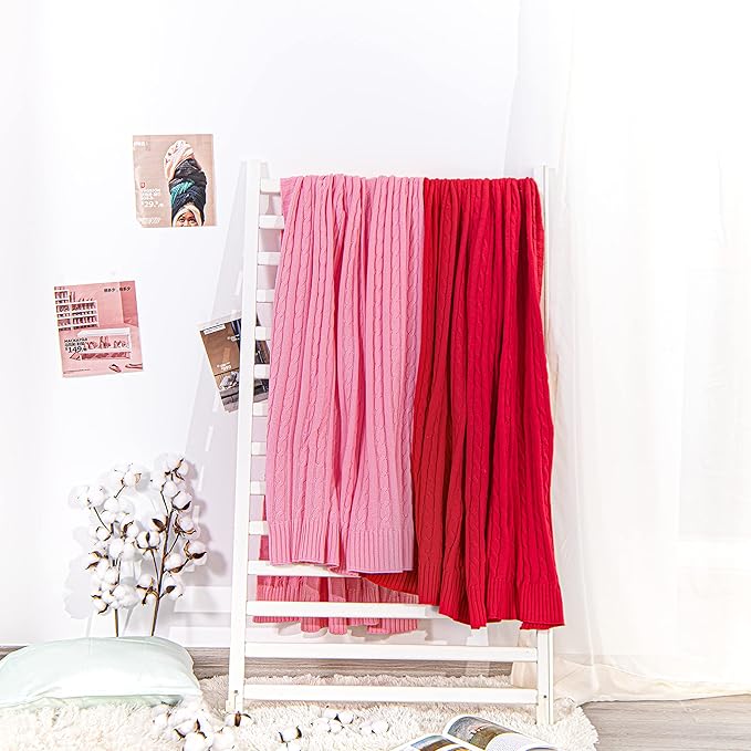 NTBAY 100% Pure Cotton Oversize (60x80) Cable Knit Throw Blanket, Super Soft Warm Knitted Throw Blanket for Bed, Sofa, Chair, Couch - Extra Cozy, Machine Washable, Comfortable Home Decor, Red