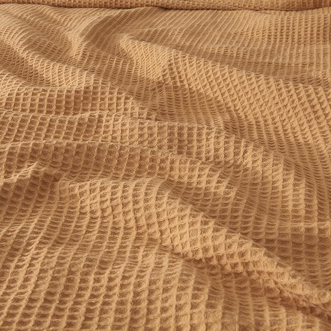 100% Cotton Waffle Weave Throw Blanket - Yellow Waffle Weave Lightweight Summer Throw Blanket - 50x60in Prewashed Breathable, Woven Throw for Couch, Bed or Office (Marigold)