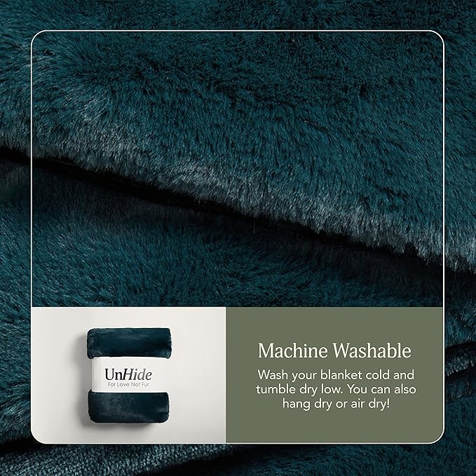 UnHide Marshmallow - Faux Fur Blanket - Heavy Weight, Extra Soft Blanket - Made from Recycled Materials - Machine Washable - Medium (60" x 80") - Emerald Kitten