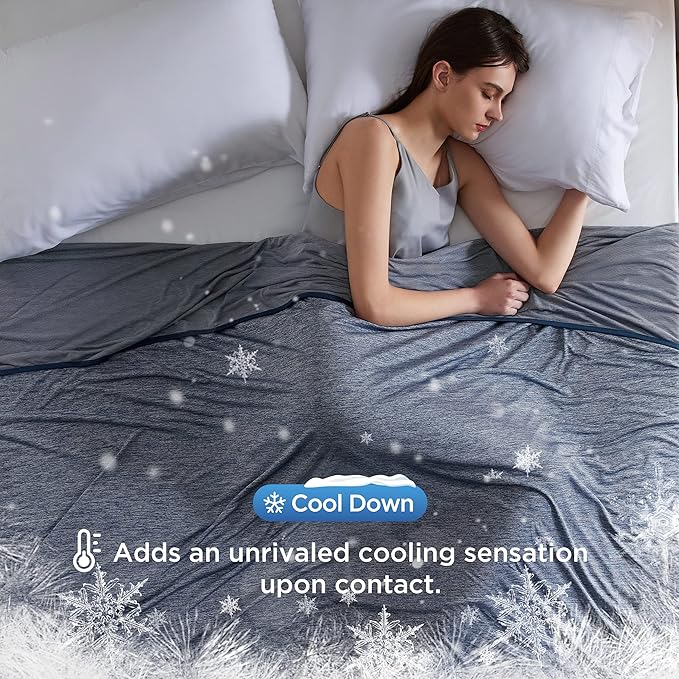 Bedsure Navy Blue Cooling Blanket for Hot Sleepers - Summer Cold Throw Blanket for Bed, Arc-Chill Lightweight Summer Bedding, Cool Thin Ice Cold Cooled Throws with Rayon Derived from Bamboo, 50x70