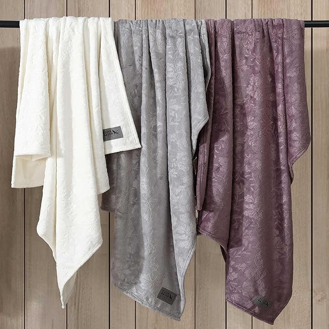 Eddie Bauer - Throw Blanket, Embossed Ultra Soft Plush Bedding, Home Decor for All Seasons, Oeko-Tex Certified (Woodblock Floral Purple, 50" x 70")