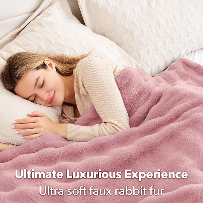 Touchat Luxury Faux Rabbit Fur Throw Blanket for Couch,Super Heavy Warm Cozy Blanket for Sofa Bedroom Living Room,Ultra Soft Fluffy Reversible Plush Blanket for Home Decor Gifts,Pink