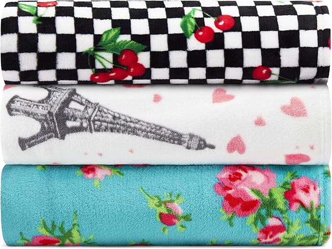 Betsey Johnson - Throw, Ultra-Soft Plush Blanket, Use for Couch, Bed, or Lounges, Dorm Essentials (Cherry Checker Red, 50" x 70")