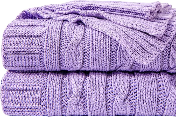 NTBAY 100% Pure Cotton Twin (60x80) Cable Knit Throw Blanket, Super Soft Warm Knitted Blanket for Bed, Sofa, Chair, Couch - Extra Cozy, Machine Washable, Comfortable Home Decor, Orchid