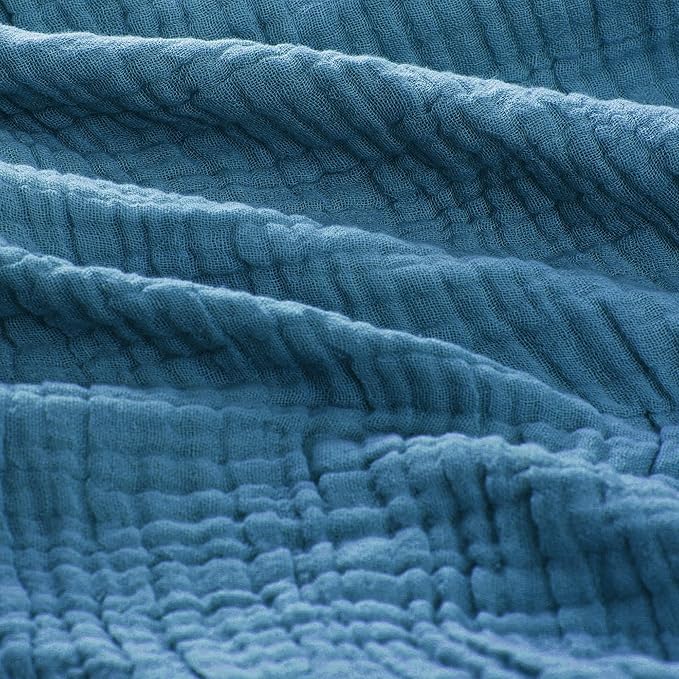 Carriediosa 100% Cotton Muslin Throw Blanket 108" X 90" King Size,4-Layers Summer Gauze Throws for Bed Couch,Soft Lightweight Breathable Linen Blankets Bedspread for Adults All Season,Dusty Blue