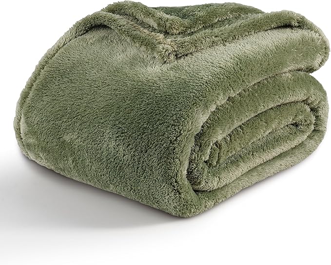 Berkshire Blanket Classic Extra-Fluffy™ Plush Blanket King Size, Soft Fuzzy Fluffy Long Hair Blanket for Couch Sofa Bed, Dark Sage Green, 90x108 Inches