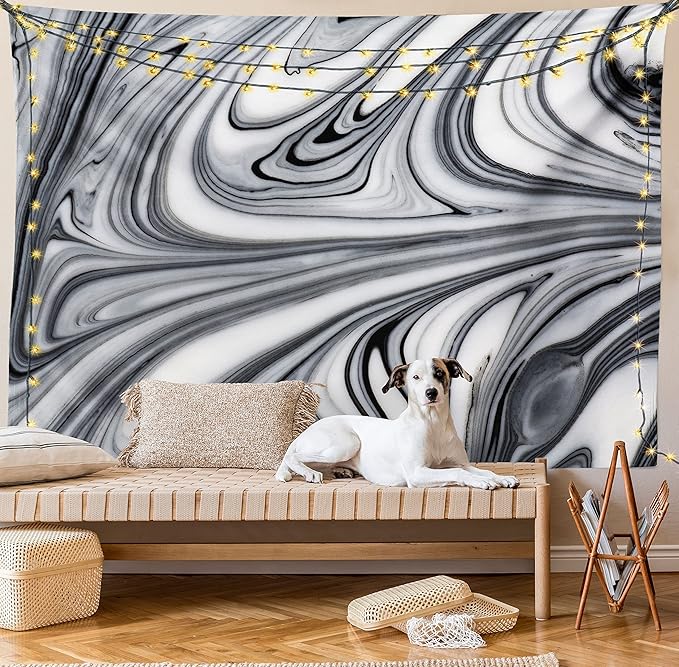 Ambesonne Abstract Tapestry, Mix of White and Black Hallucinatory and Surreal Liquid Marble Graphic Art, Wide Wall Hanging for Bedroom Living Room Dorm, 80" X 60", Grey