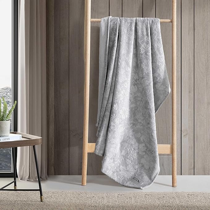 Eddie Bauer - Throw Blanket, Embossed Ultra Soft Plush Bedding, Home Decor for All Seasons, Oeko-Tex Certified (Woodblock Floral Grey, 50" x 70")