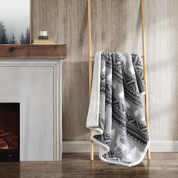 Eddie Bauer - Blanket, Super Soft Reversible Sherpa & Brushed Fleece Bedding, Throw Blankets for Couch, Ideal for Lounging (Woodland Fair Isle Grey)