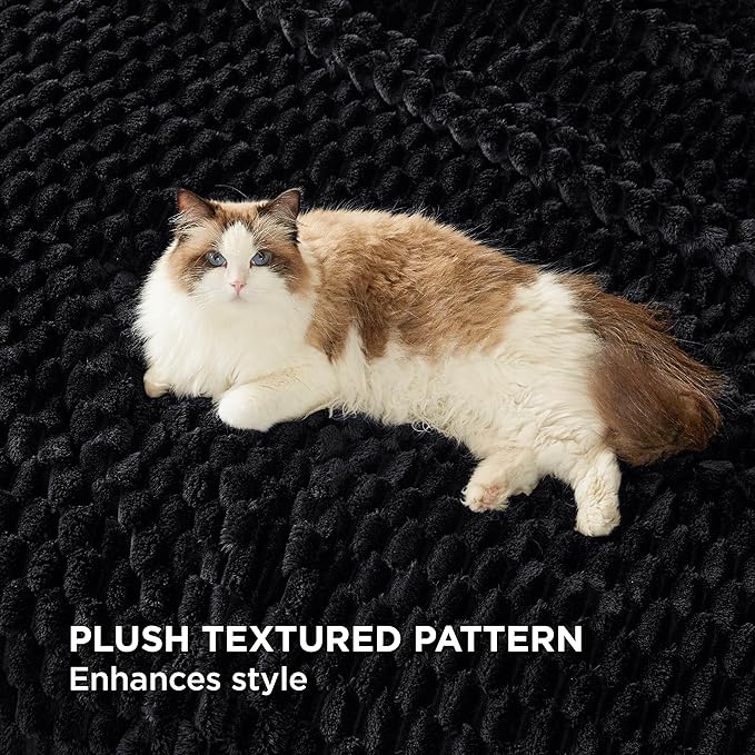 Bedsure Twin Blanket for Bed - Super Soft, Cozy Blankets for Women, Cute Fleece Gifts for Girls, Black, 60x80 Inches