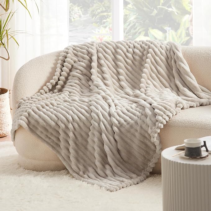 Bedsure Beige Throw Blanket for Couch - GentleSoft Cozy Soft Blankets for Women, Cute Small Fleece Throws for Girls, Linen, 50x60 Inches