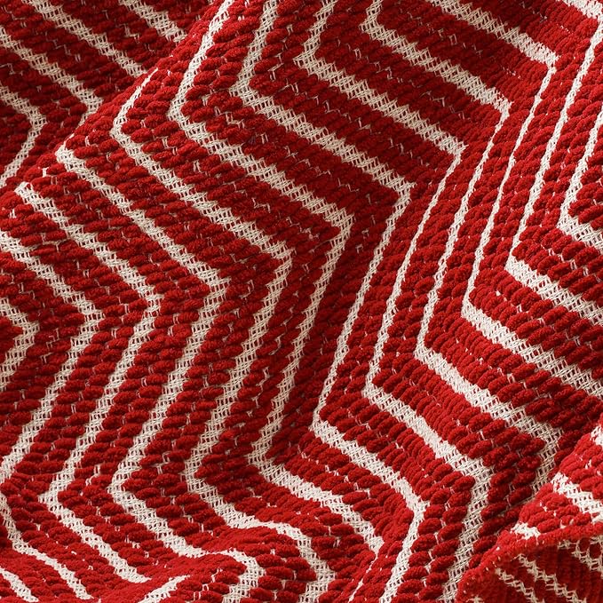 BATTILO HOME Red Throw Blanket for Couch, Decorative Knit Blanket for Bed, Super Soft Warm Christmas Throws for Fall Winter Accent Decor, 50"x60"