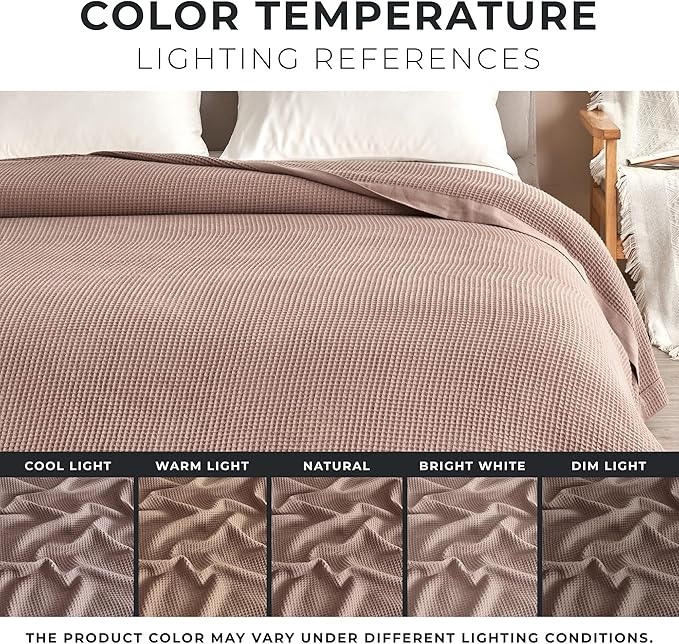 Great Bay Home 100% Cotton Blanket for Twin Size Bed | Lightweight and Breathable Waffle Weave Blankets for Summer & Spring | Versatile, Layering Pink Bed Blanket, Redwood, 90x66 inches