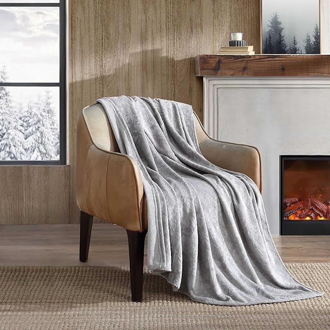 Eddie Bauer - Throw Blanket, Embossed Ultra Soft Plush Bedding, Home Decor for All Seasons, Oeko-Tex Certified (Woodblock Floral Grey, 50" x 70")