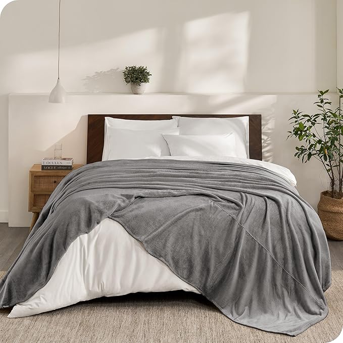 Bare Home Giant Fleece Blanket - Grey - Lightweight, Ultra Soft Warm Throw for Bed, Sofa, Couch, Movie Night, Camping, Travel - Microplush