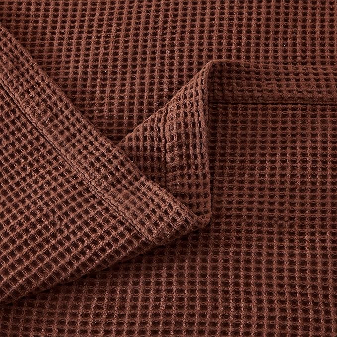 100% Cotton Blanket for Full Queen Size Bed - Brown Waffle Weave Lightweight Summer Bed Blanket - 90x90in Prewashed Breathable, Woven, Layering Blanket (Full/Queen, Cacao Brown)