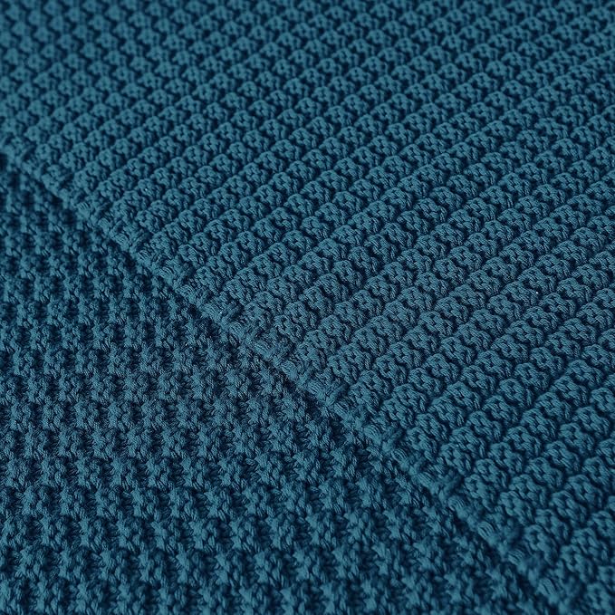 Longhui bedding Blue Knitted Throw Blanket for Couch - Soft, Cozy Machine Washable 100% Cotton Sofa Knit Blankets, Heavy 3.0lb Weight, 51 x 63 Inches, Laundry Bag Included