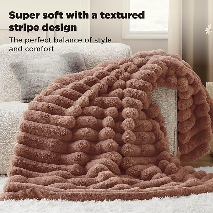 Bedsure Faux Fur Blanket - Soft & Fluffy, Fuzzy, Cozy, Plush Throw Blanket for Couch, Sofa and Bed, Thick and Warm, Christmas Decor Gifts for Women, Dark Brown, 50x70 inches