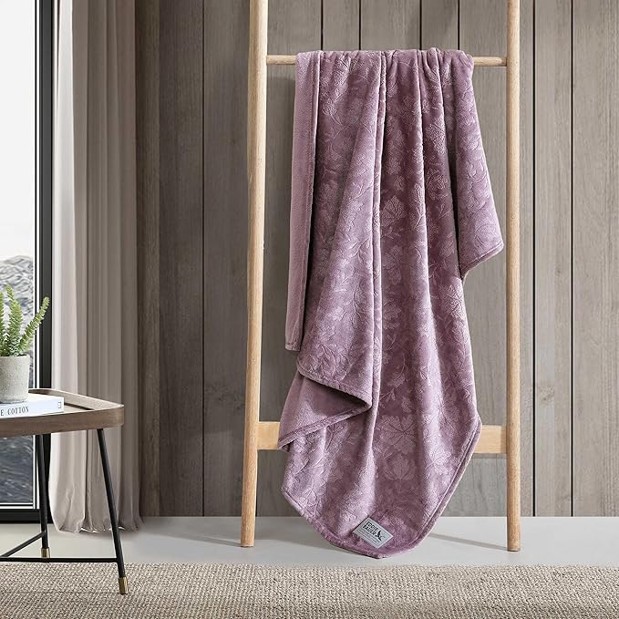 Eddie Bauer - Throw Blanket, Embossed Ultra Soft Plush Bedding, Home Decor for All Seasons, Oeko-Tex Certified (Woodblock Floral Purple, 50" x 70")
