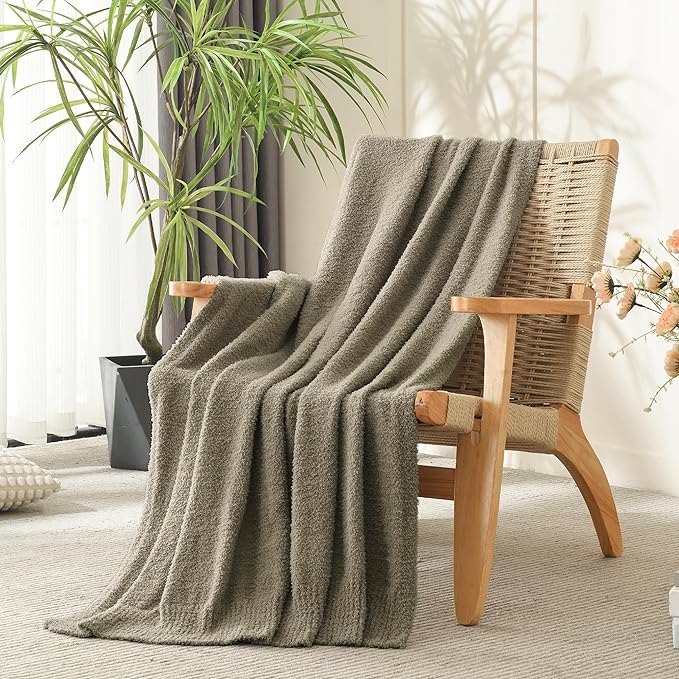 JOOJA Taupe Knit Throw Blanket Knitted Boucle Blankets Decorative Soft Fuzzy Throw Bed Blanket for Women Couch 50x60 Inches Taupe