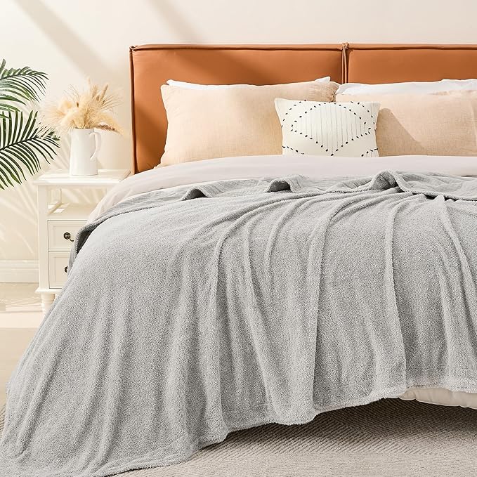 EMME Muslin Cotton Fleece Queen Blanket Reversible - 80"*90" Grey Soft Warm Throw Blankets for Couch Bed Picnic Travel Bed