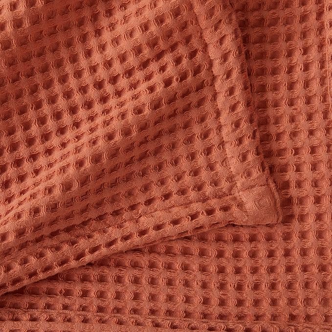 100% Cotton Waffle Weave Bed Blanket | Soft, Breathable, and Lightweight Blanket for All-Season | Perfect for Layering | Brielle Collection (King, Burnt Orange)