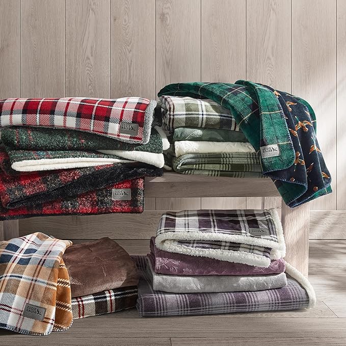 Eddie Bauer - Throw Blanket, Embossed Ultra Soft Plush Bedding, Home Decor for All Seasons, Oeko-Tex Certified (Woodblock Floral Purple, 50" x 70")
